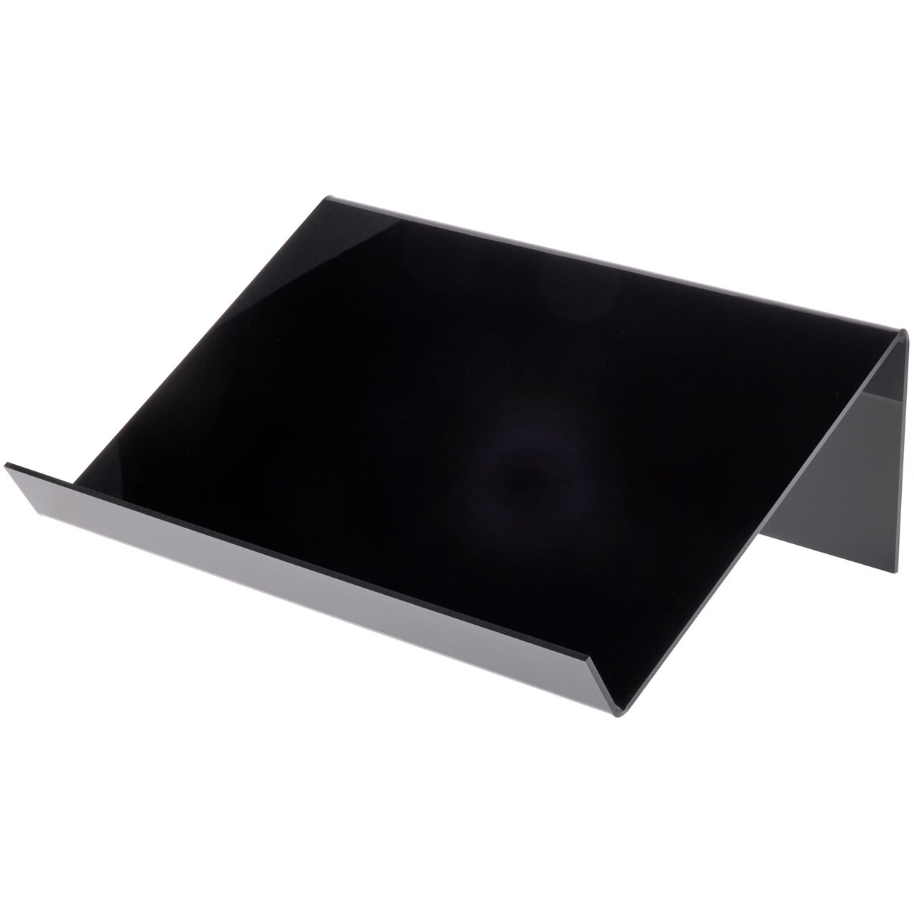 Plymor Black Acrylic Slightly Elevated Book Display Stand with 2" Ledge, 18" W x 12" D x 6" H